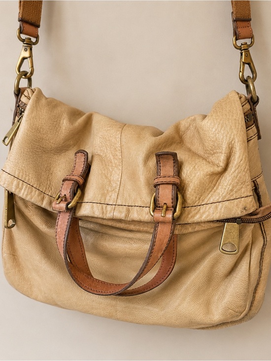 Fossil Handbags - Fossil Convertible Leather Crossbody Tote Bag | Cream Tan Boho